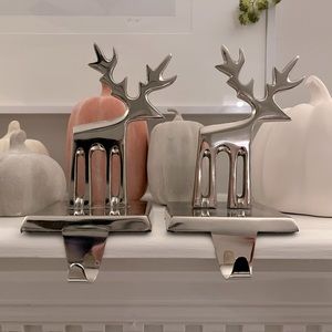 Crate & Barrel Silver Reindeer Stocking Holders (Pair)